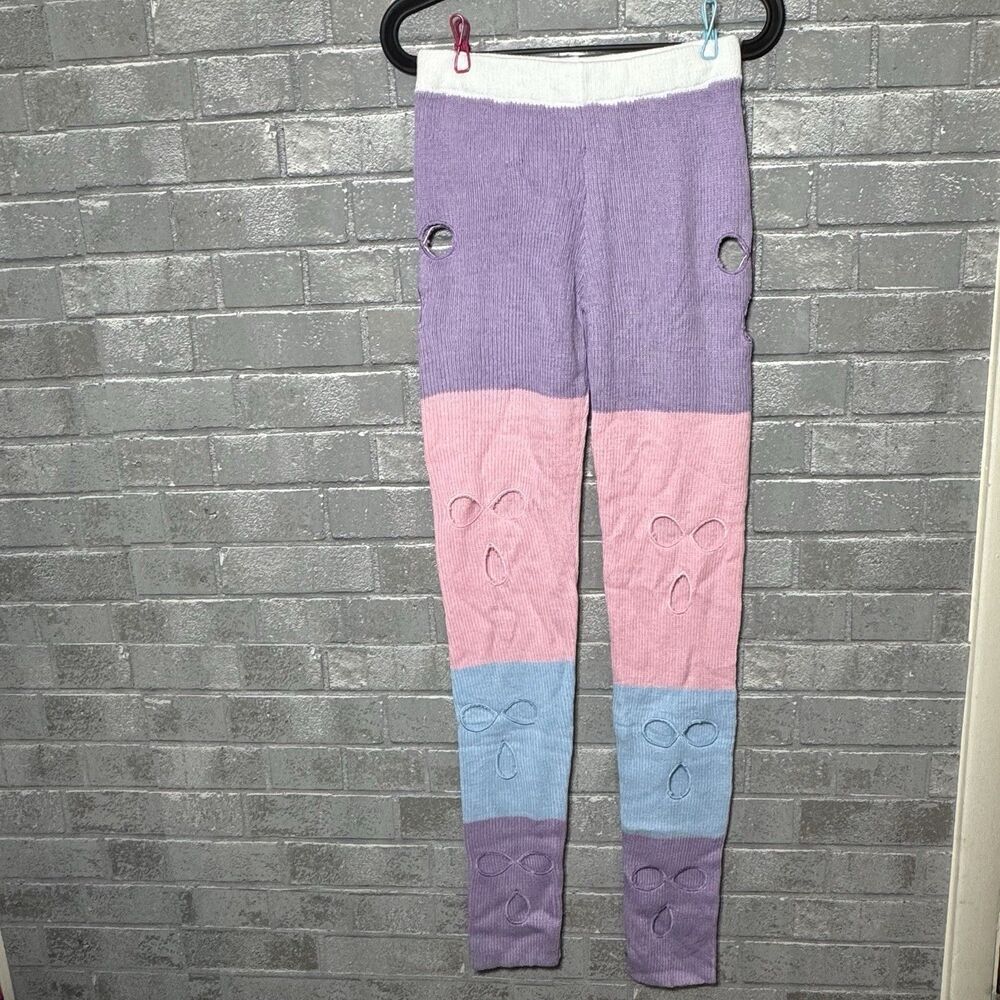 NWOT Unbranded Womens Large Ski Mask Pants Colorblock Purple Pink Blue Knit